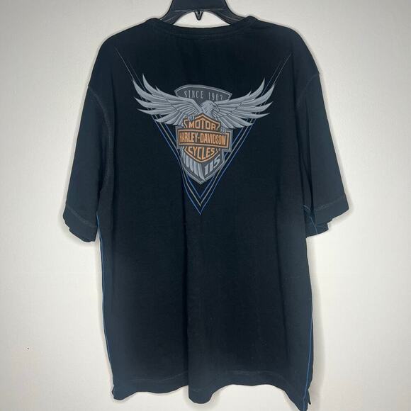 Harley-Davidson Men's T-Shirt Copperblock 3 Black Button Short Sleeve 2XL Biker - Picture 6 of 9